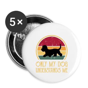 Dandie Dinmont Terrier Dog Silhouette Retro Sunset - Buttons large 2.2''/56 mm (5-pack) - white - Front