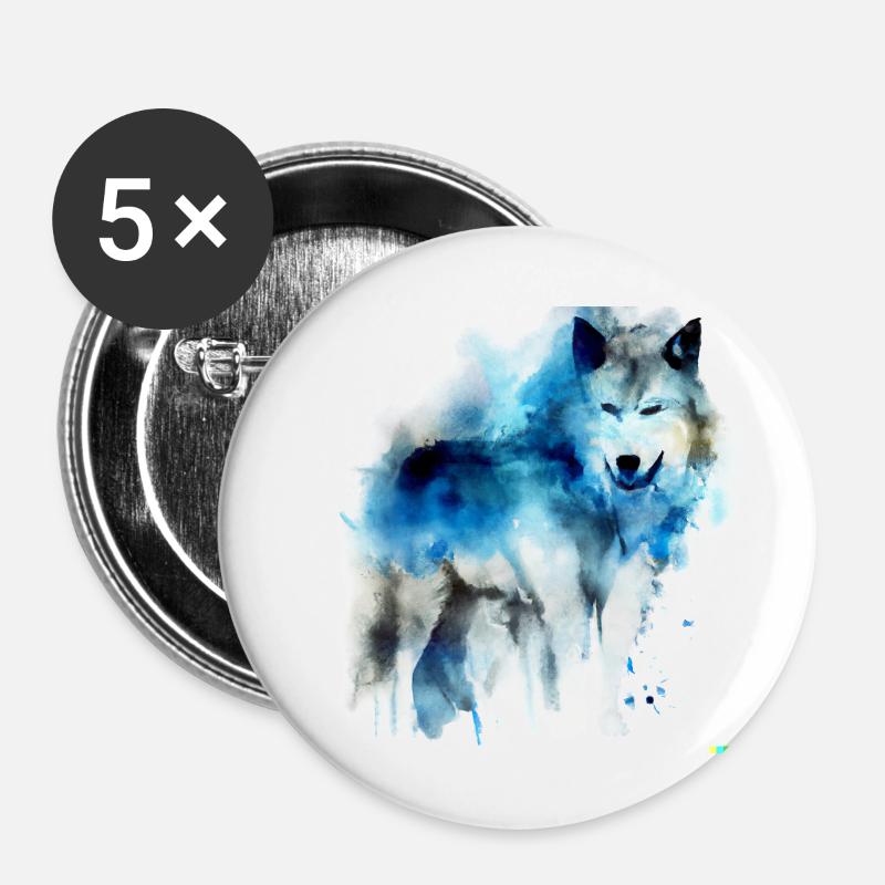 Watercolor Wolf - Buttons large 2.2''/56 mm (5-pack) - white