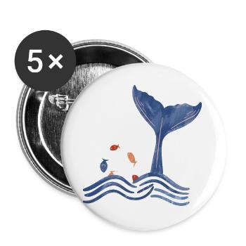 Whale fin and fish - Buttons large 2.2''/56 mm (5-pack) - white - Front