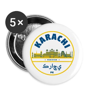 Karachi Skyline Emblem Pakistan - Buttons groß 56 mm (5er Pack) - Weiß - Vorne