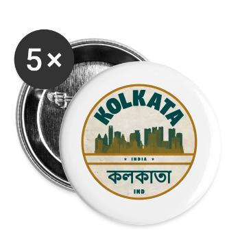 Kolkata Skyline Abzeichen - Buttons groß 56 mm (5er Pack) - Weiß - Vorne