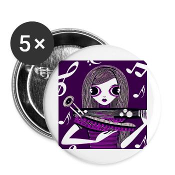 Musik-Mädchen - Buttons groß 56 mm (5er Pack) - Weiß - Vorne