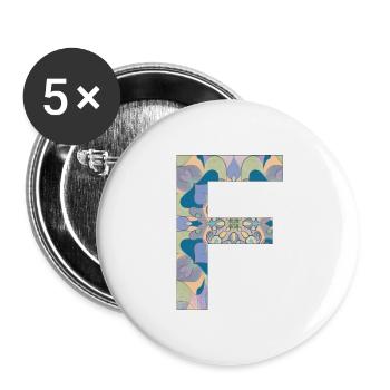 Lettre F en mandala - Lot de 5 grands badges (56 mm) - blanc - Devant