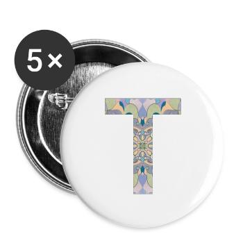 Buchstabe T im Mandala - Buttons groß 56 mm (5er Pack) - Weiß - Vorne