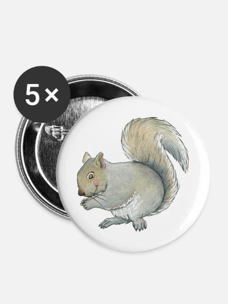 Grauhörnchen - Buttons groß 56 mm (5er Pack) - Weiß