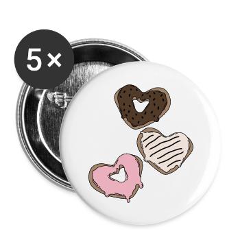 Heart donuts Valentines ́90s - Buttons large 2.2''/56 mm (5-pack) - white - Front