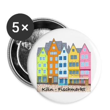 Cologne, marché aux poissons, Stapelhäuschen, Allemagne - Lot de 5 grands badges (56 mm) - blanc - Devant
