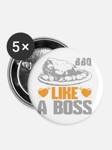 GRILLEN WIE EIN CHEF - Buttons groß 56 mm (5er Pack) - Weiß