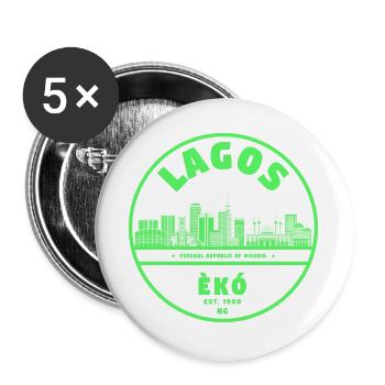 Lagos Neon Skyline Green - Buttons large 2.2''/56 mm (5-pack) - white - Front