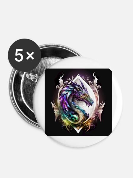 Mystischer Drache - Buttons groß 56 mm (5er Pack) - Weiß