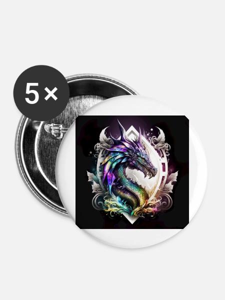 Mystischer Drache - Buttons groß 56 mm (5er Pack) - Weiß