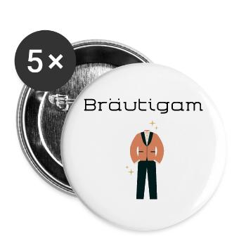 Junggesellenabschied JGA Bräutigam Design - Buttons groß 56 mm (5er Pack) - Weiß - Vorne