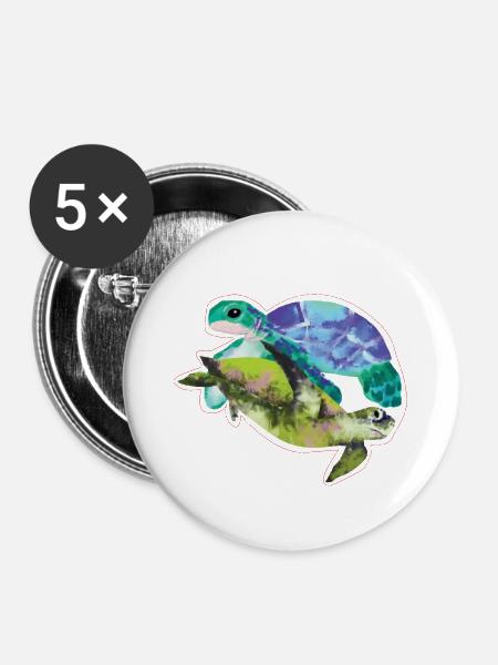 Aquarell Leitfähige Tropfen Schildkröte - Buttons groß 56 mm (5er Pack) - Weiß
