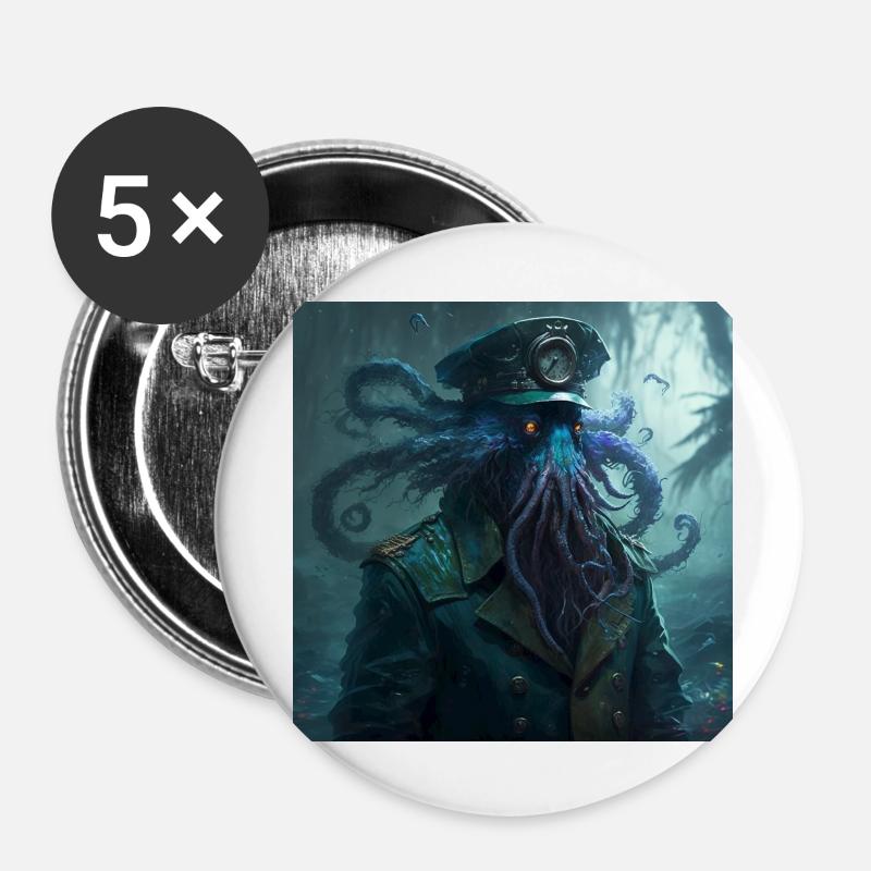 Captain Tentacles - Buttons large 2.2''/56 mm (5-pack) - white