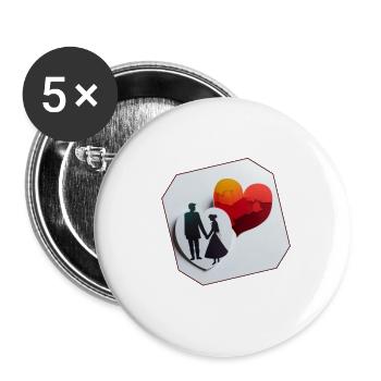 Amour et coeur en papier - Lot de 5 grands badges (56 mm) - blanc - Devant