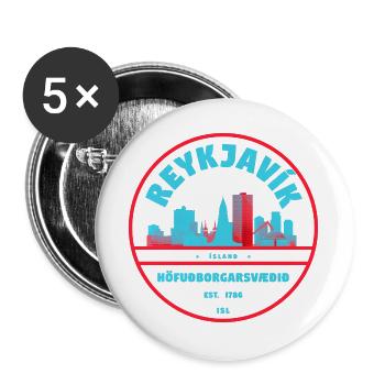 Reykjavík Skyline Stadtbadge - Buttons groß 56 mm (5er Pack) - Weiß - Vorne