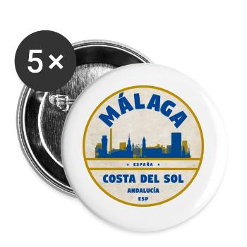 Malaga Skyline Küsten Flair - Buttons groß 56 mm (5er Pack) - Weiß - Vorne