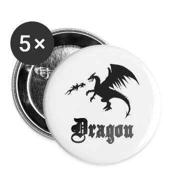 drachensprüche, drachensilhouette feuer speiend - Buttons groß 56 mm (5er Pack) - Weiß - Vorne