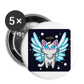 Super süße Katze mit Flügeln für groß und klein. - Buttons groß 56 mm (5er Pack) - Weiß - Vorne