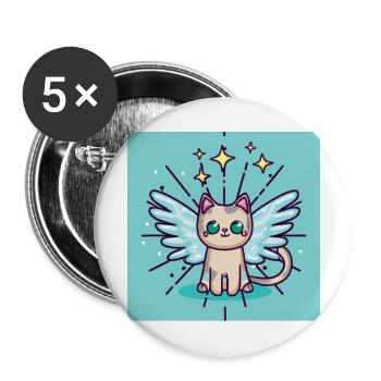 Super cute cat with wings for big and small. - Buttons large 2.2''/56 mm (5-pack) - white - Front