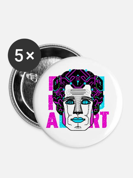 Neon KI - Roboter - Futurismus - Buttons groß 56 mm (5er Pack) - Weiß