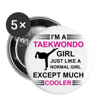 Taekwondo Girl black - Buttons large 2.2''/56 mm (5-pack) - white - Front