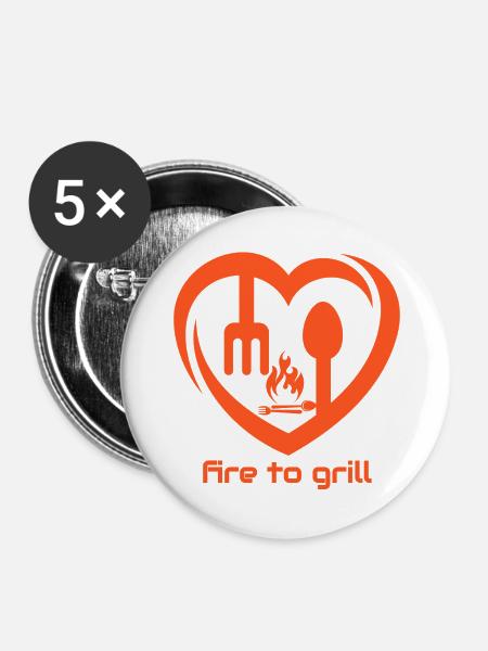 Fire to Grill - Buttons groß 56 mm (5er Pack) - Weiß