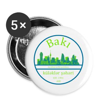 Baku Skyline Circle Design with Neon Green - Buttons large 2.2''/56 mm (5-pack) - white - Front