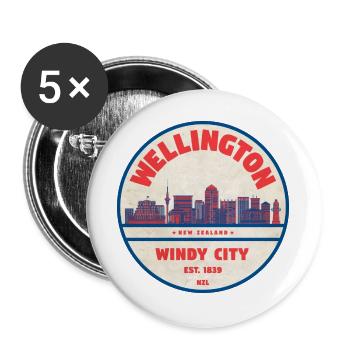 Wellington Windy City Skyline - Buttons groß 56 mm (5er Pack) - Weiß - Vorne