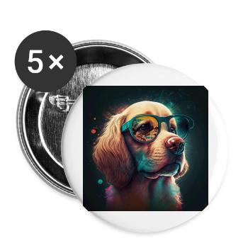 Beautiful dog retro look! For dog lovers! - Buttons large 2.2''/56 mm (5-pack) - white - Front