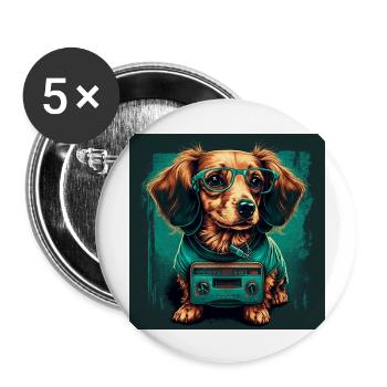 Beautiful dog retro look! For dog lovers! - Buttons large 2.2''/56 mm (5-pack) - white - Front