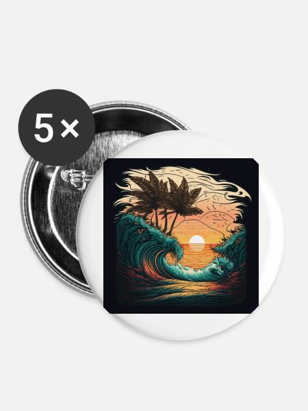 Ocean waves Sunset Palms - Buttons groß 56 mm (5er Pack) - Weiß