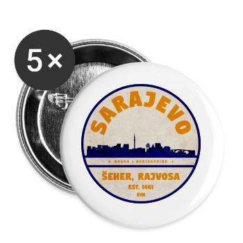 Sarajevo Skyline Vintage Abzeichen - Buttons groß 56 mm (5er Pack) - Weiß - Vorne