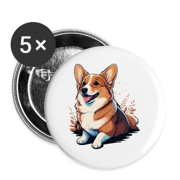 Entzückend aussehender Corgi - Buttons groß 56 mm (5er Pack) - Weiß - Vorne