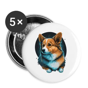 Fond brillant Corgi - Lot de 5 grands badges (56 mm) - blanc - Devant