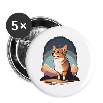 Wondering Corgi - Buttons groß 56 mm (5er Pack) - Weiß - Vorne