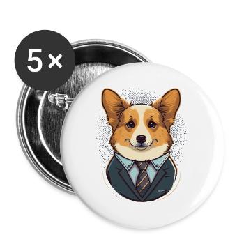Illustration de Corgi mignonne - Lot de 5 grands badges (56 mm) - blanc - Devant