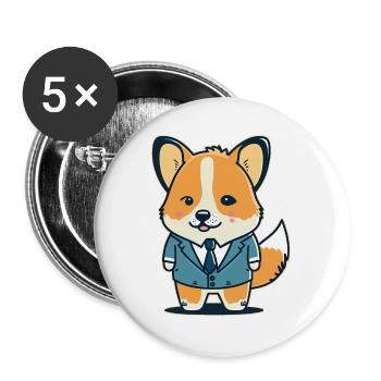 Cartoon Corgi Hund - Buttons groß 56 mm (5er Pack) - Weiß - Vorne