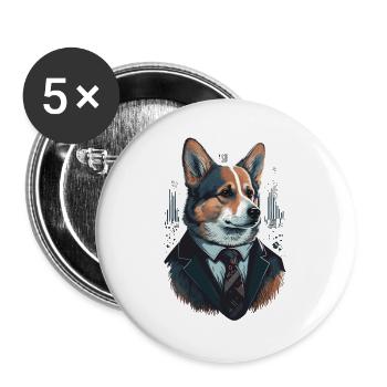 Old Corgi Art Illustration - Buttons large 2.2''/56 mm (5-pack) - white - Front