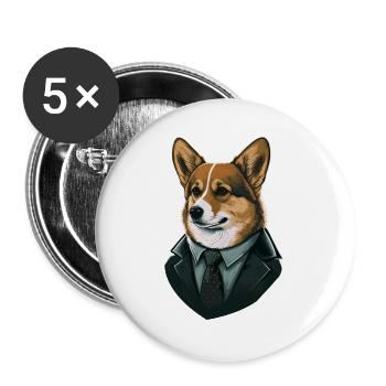 Dedective Corgi Art Illustration - Buttons large 2.2''/56 mm (5-pack) - white - Front