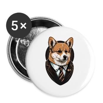 Brown Corgi Art in Suit - Buttons large 2.2''/56 mm (5-pack) - white - Front