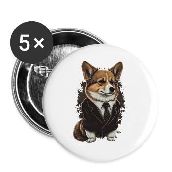 Braunäugige Vintage Corgi Hundekunst - Buttons groß 56 mm (5er Pack) - Weiß - Vorne