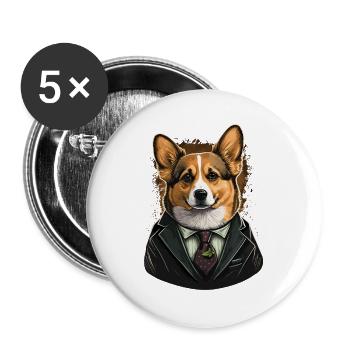 Corgi im Detektivanzug - Buttons groß 56 mm (5er Pack) - Weiß - Vorne