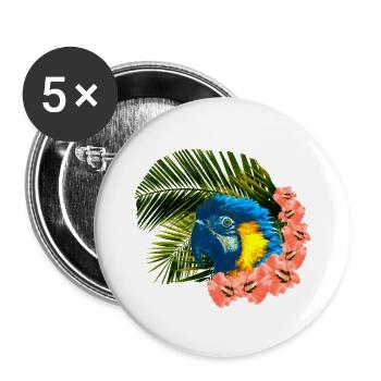 tolle urlaubsoutfits, gelbbrust ara Hibiskus - Buttons groß 56 mm (5er Pack) - Weiß - Vorne