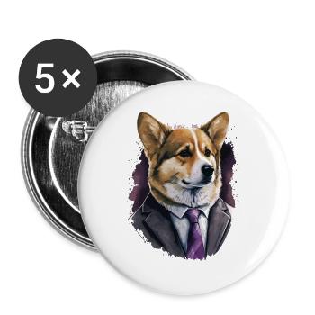 Fasionable eleganter Corgi - Buttons groß 56 mm (5er Pack) - Weiß - Vorne