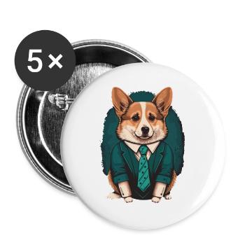Corgi en costume vert - Lot de 5 grands badges (56 mm) - blanc - Devant