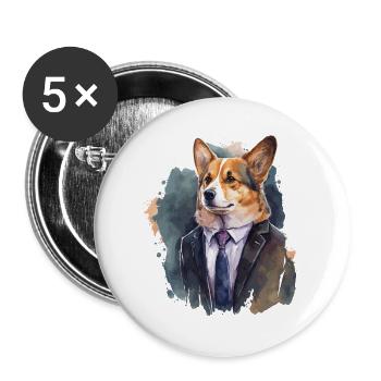 Edle Looks Corgi - Buttons groß 56 mm (5er Pack) - Weiß - Vorne