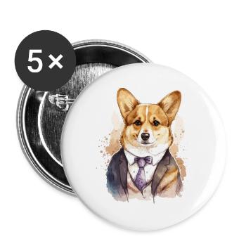 Corgi Charmanter Hund - Buttons groß 56 mm (5er Pack) - Weiß - Vorne