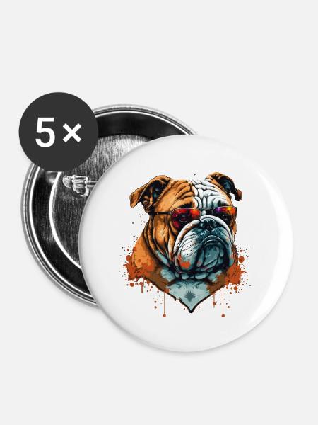 Robust aussehende Bulldogge - Buttons groß 56 mm (5er Pack) - Weiß