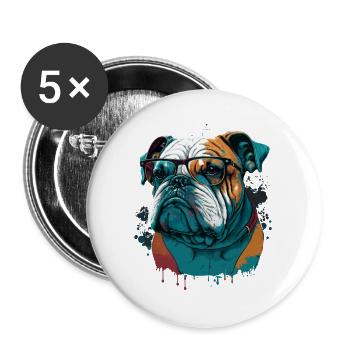Wise Bulldog Haustier - Buttons groß 56 mm (5er Pack) - Weiß - Vorne